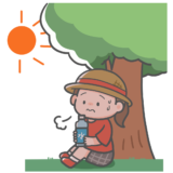 【医療・夏】熱中症予防のために木陰で休むこどものフリーイラスト